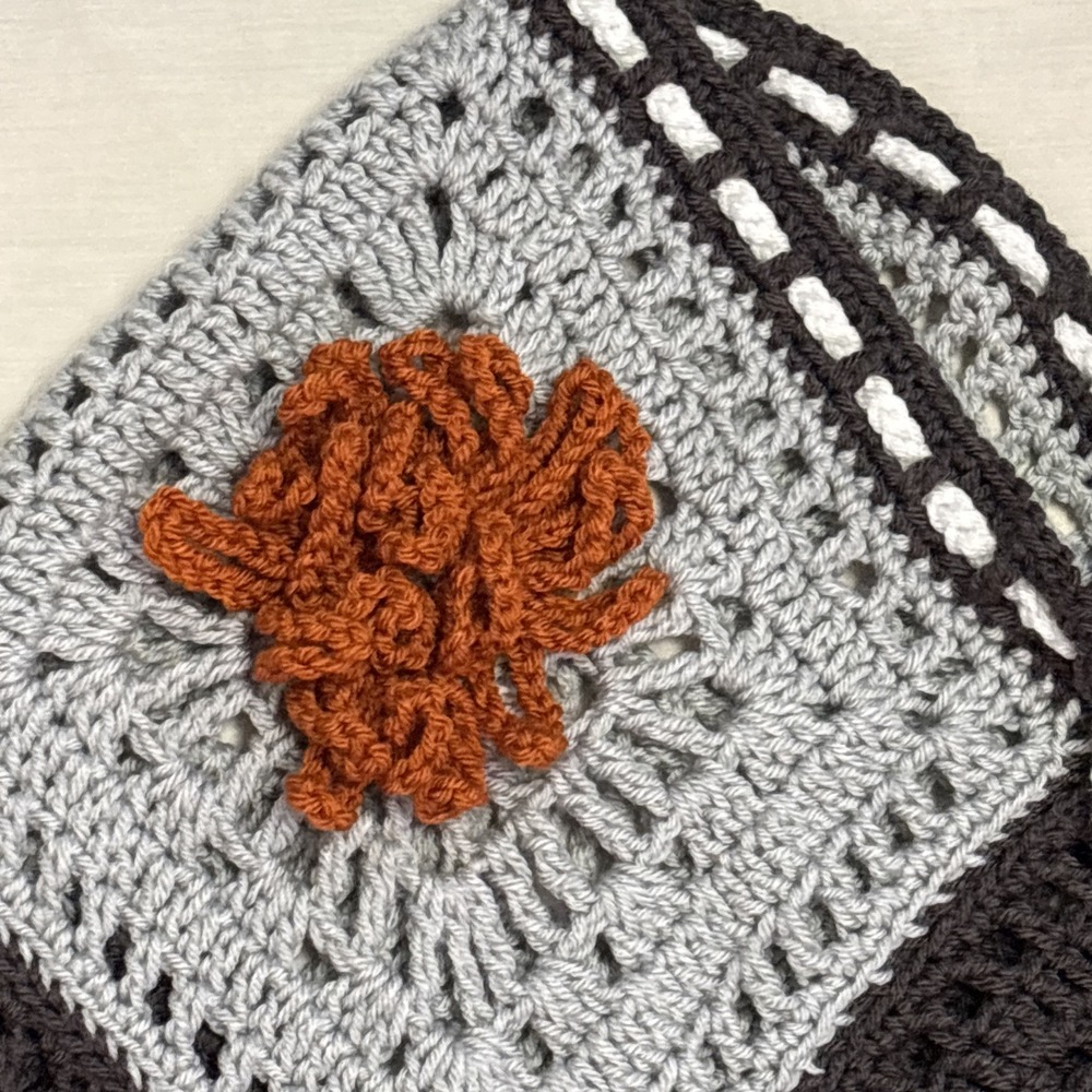 Handmade Boho Poncho Shawl  & Hat Fringe Gray Orange One Size Fits Most‎ Fall - Picture 3 of 12